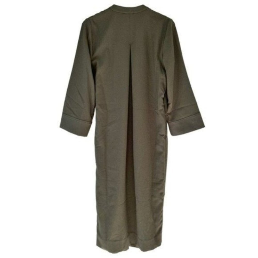 Ganni Heavy Crepe Army Green Tie Waist Wrap Midi Dress Size 36 - Picture 7 of 12